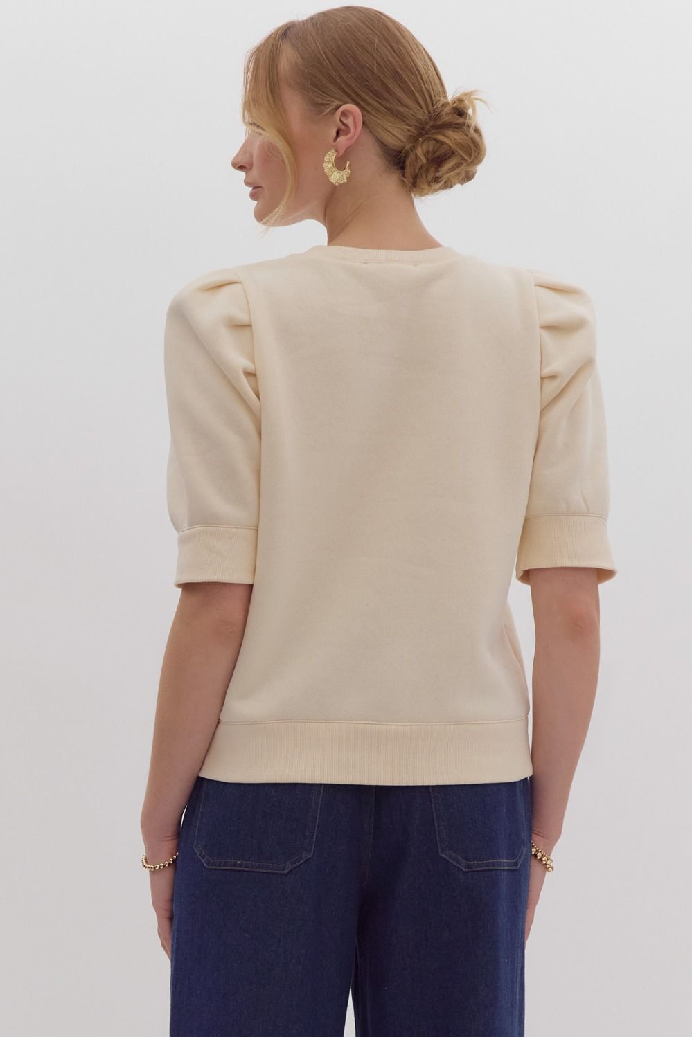 Puff Sleeve S/S Sweatshirt in Cream