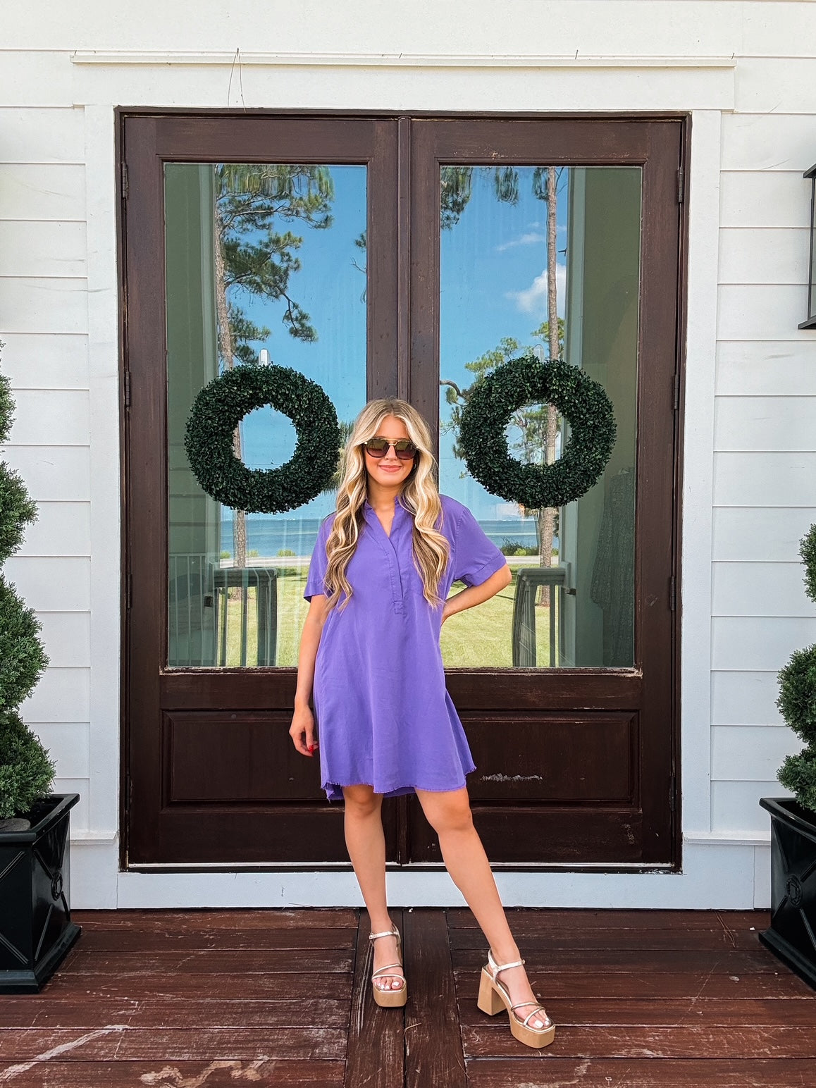 Purple Short Sleeve Washed Denim Shirtdress