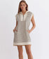 Quarter Zip Stripe Dress in Cream/Black