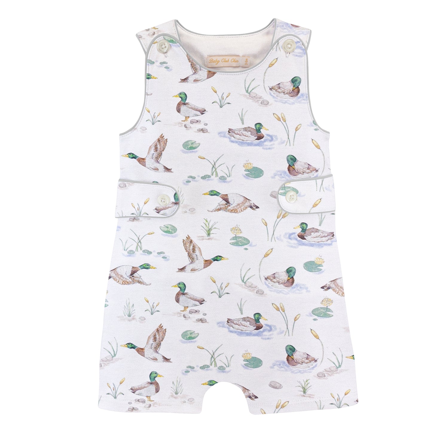 Baby Club Chic Mallard Ducks Button Romper