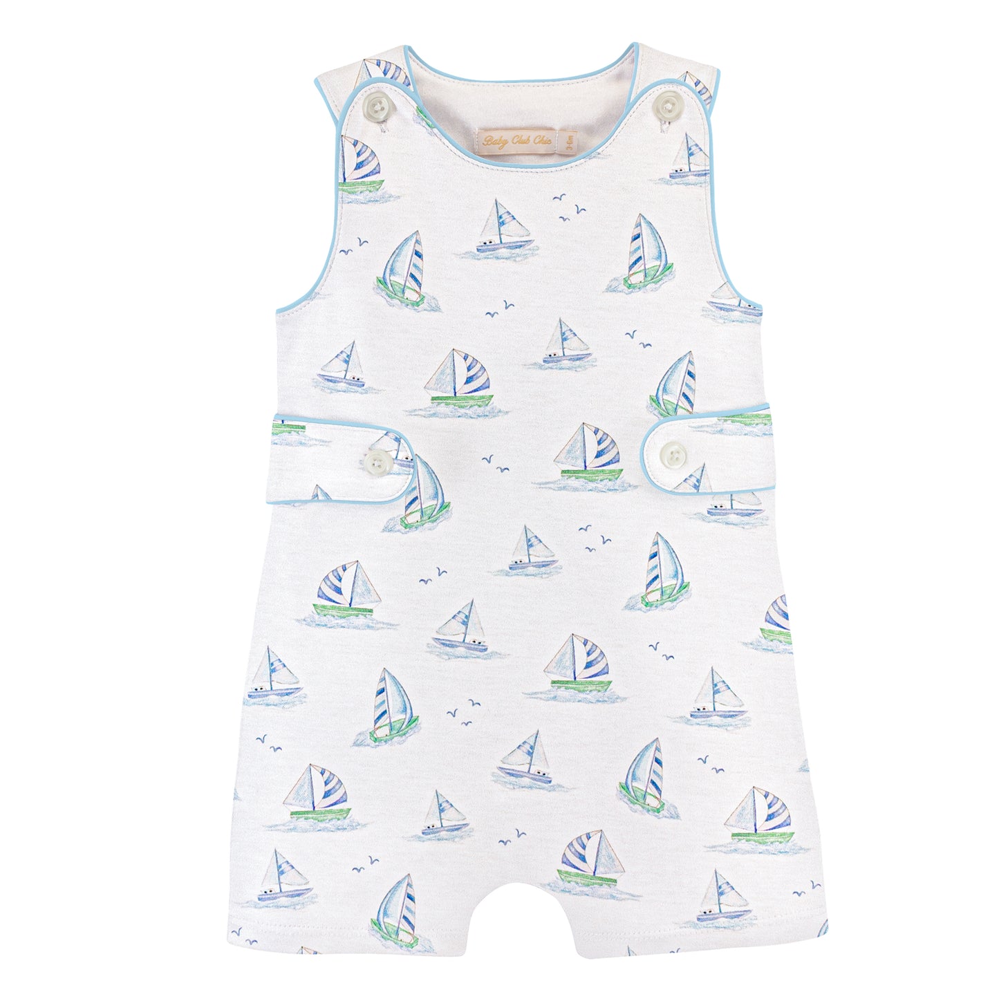 Baby Club Chic Blue Sails Button Romper
