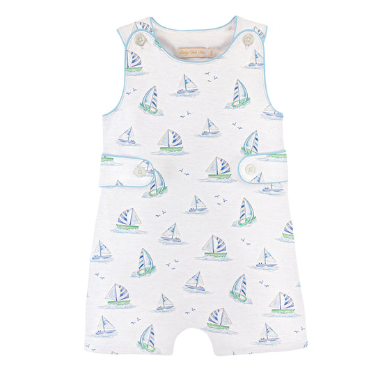 Baby Club Chic Blue Sails Button Romper