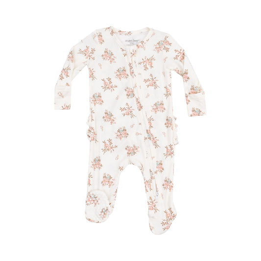 Angel Dear Vintage Rosebuds 2 Way Zipper Ruffle Footie
