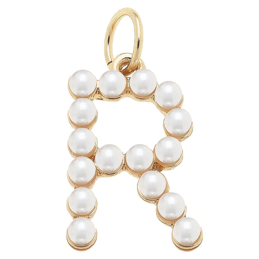 R Pearl-Studded Letter Charm in Ivory