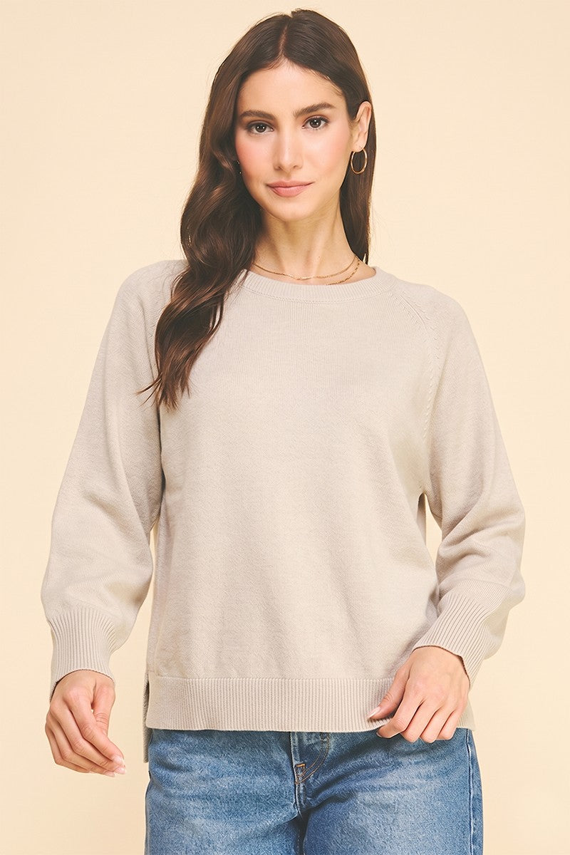 Raglang Sleeve Crewneck Sweater In Cream