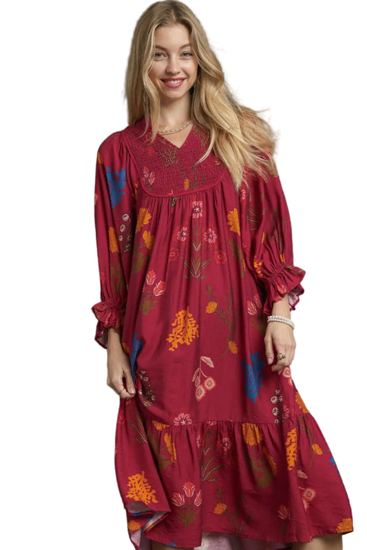 Raspberry Floral Midi