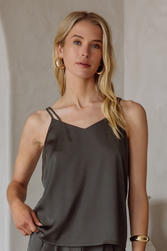 Recycled Double Strap Cami In Dark Olive