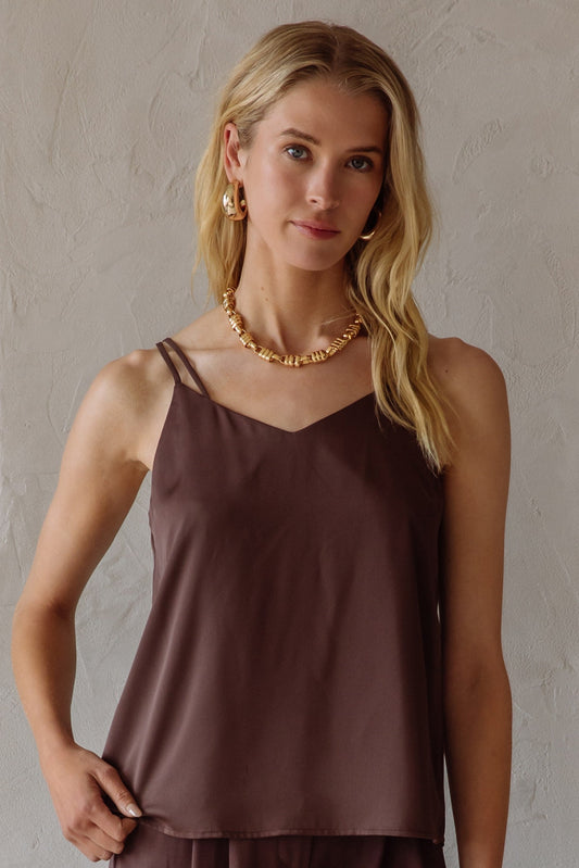 Recycled Double Strap Cami In Espresso