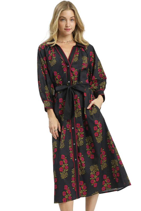 Red Florals Maxi In Black