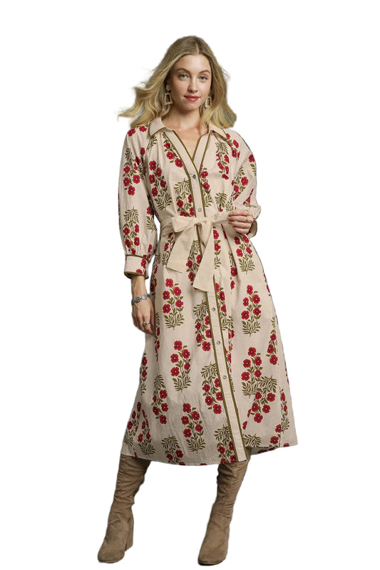 Red Florals Maxi In Cream