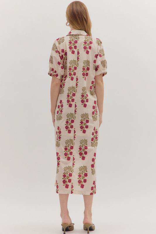 Red Florals Puff Sleeve Maxi In Ecru
