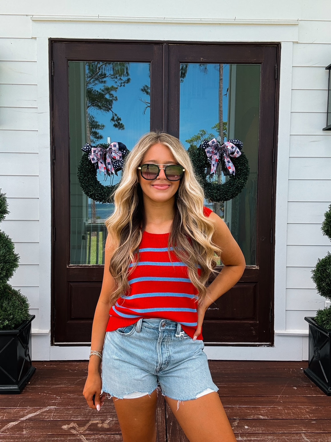 Red Stripe Sleeveless Sweater