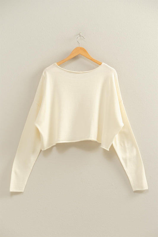 Relaxed Fit Swoop Neck Sweater In Whip Cream