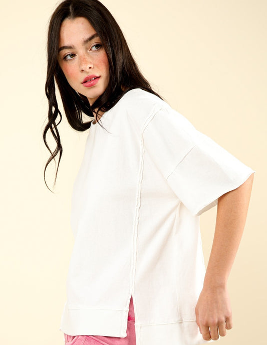 Round Neck Oversized Tee in White