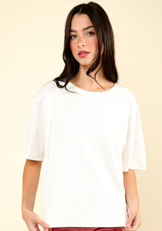 Round Neck Oversized Tee in White