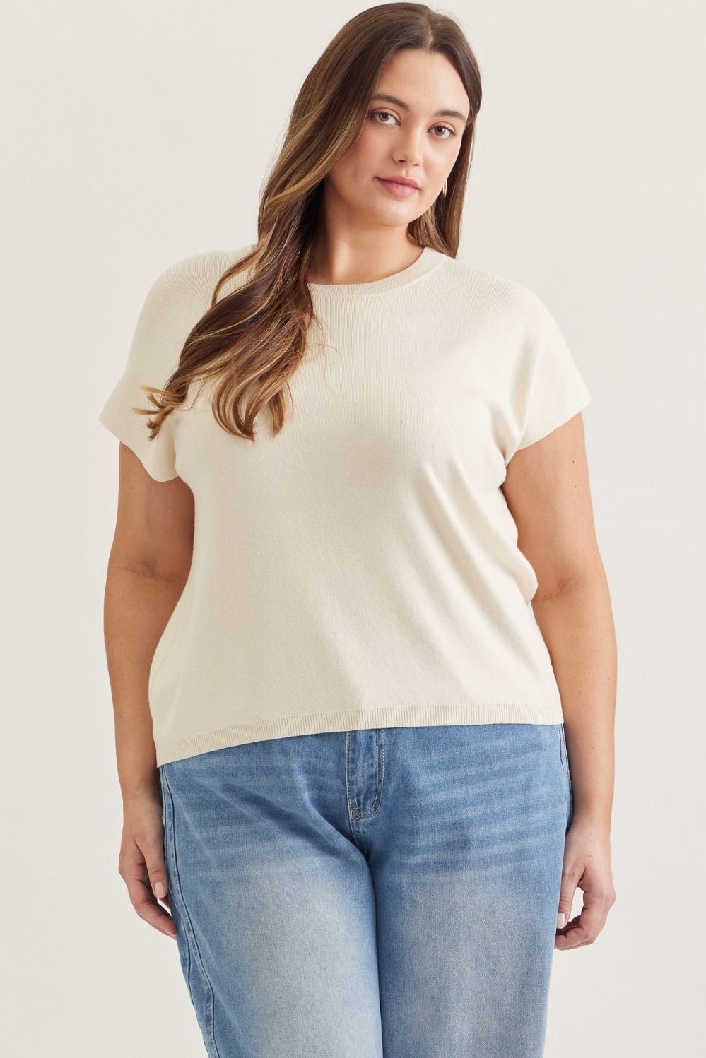 Round Neck Solid Cap Sleeve Knit Top