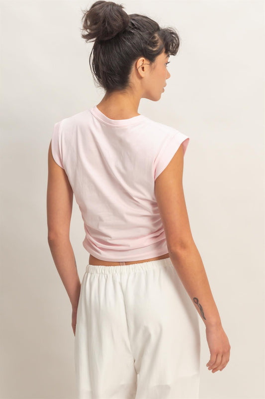 Ruched Waist Sleeveless Top In Soft Pink