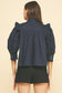 Ruffle Button Down Top In Deep Navy