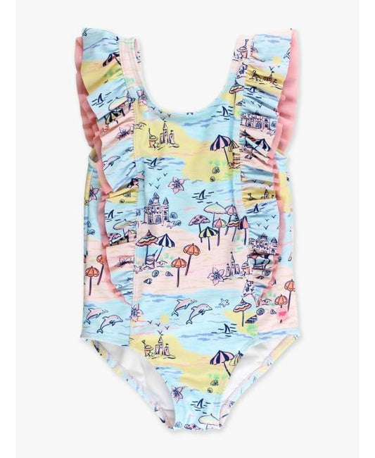RuffleButts Beach Day Waterfall One Piece Swimsuit