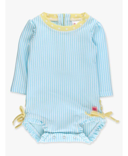 RuffleButts Blue Breeze Seersucker One Piece Rash Guard