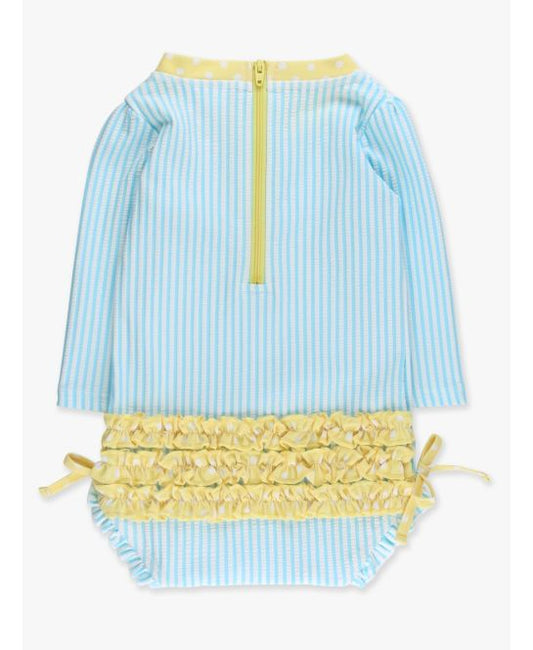 RuffleButts Blue Breeze Seersucker One Piece Rash Guard