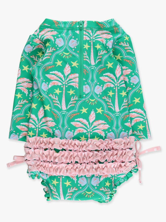 RuffleButts Coconut Cabana One Piece Rash Guard