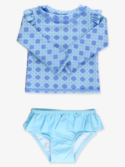 RuffleButts Periwinkle Blue Coastal Cane Skirted 2 Piece Swimsuit