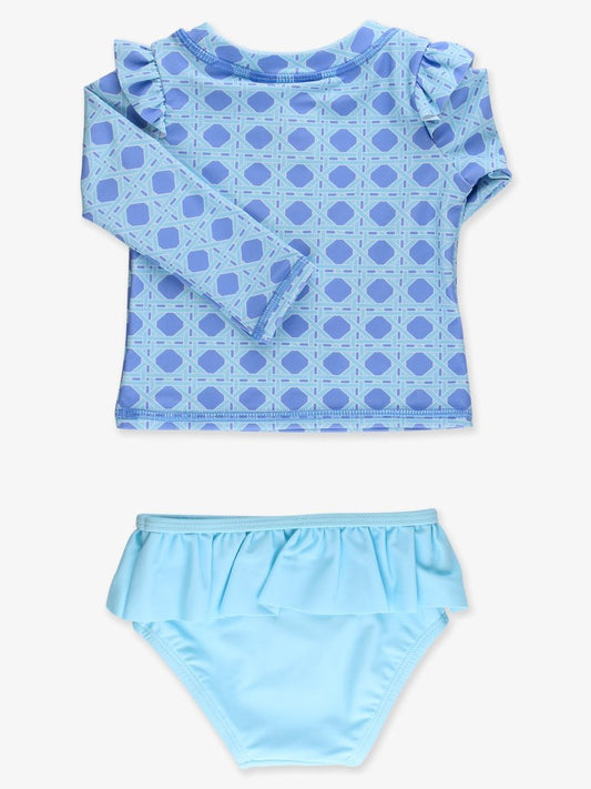RuffleButts Periwinkle Blue Coastal Cane Skirted 2 Piece Swimsuit