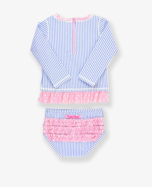 RuffleButts Periwinkle Blue Seersucker 2 Piece Rash Guard Swimsuit