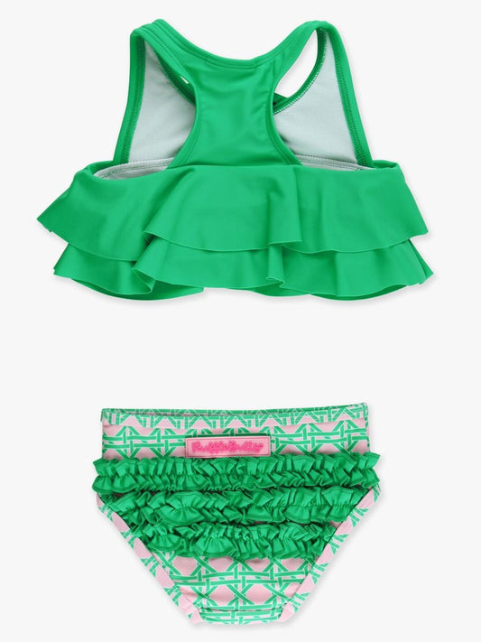 RuffleButts Pink Coastal Cane 2 Piece Swimsuit
