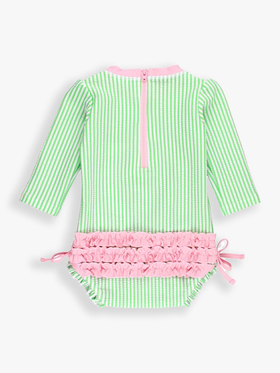 RuffleButts Spring Green Seersucker One Piece Rash Guard