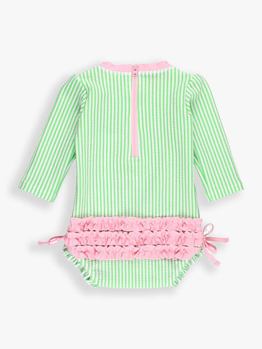 RuffleButts Spring Green Seersucker One Piece Rash Guard