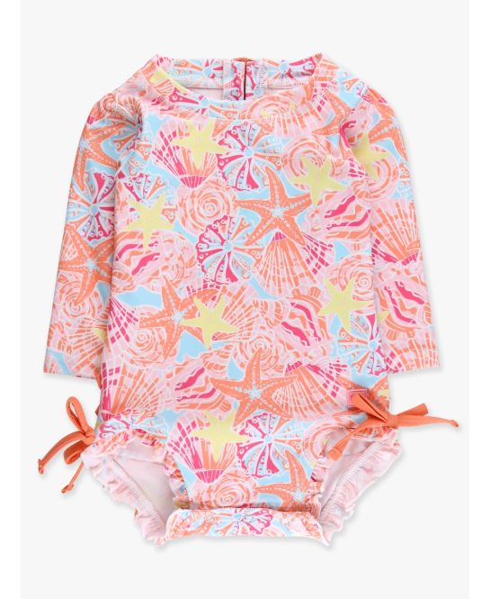 RuffleButts Sunset Seashells One Piece Rashguard
