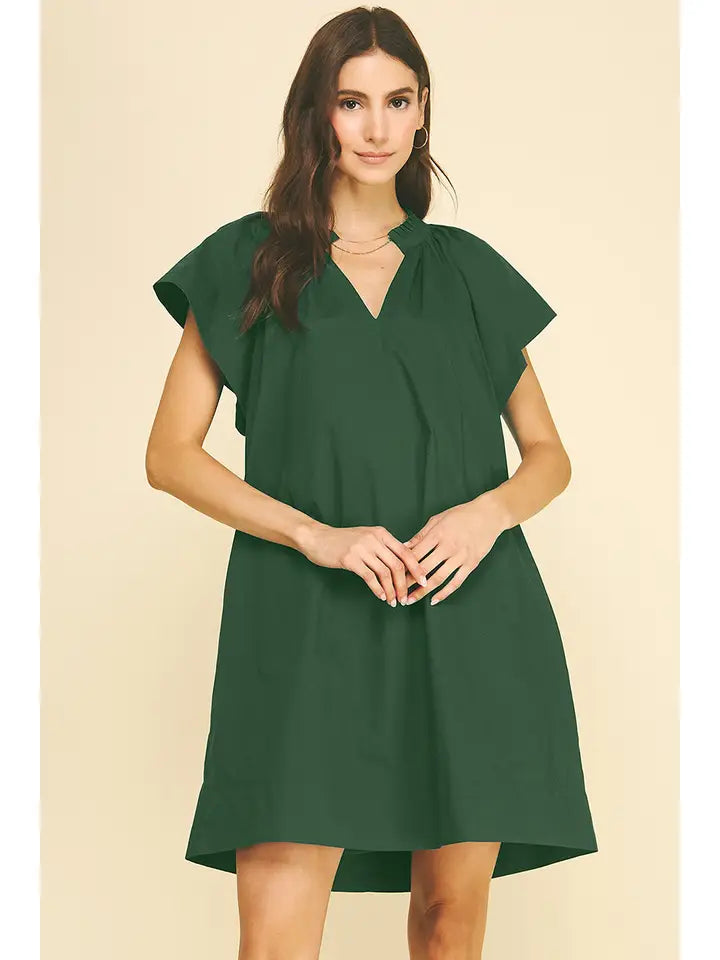 Ruffle Detail Tunic Mini Dress In Hunter Green