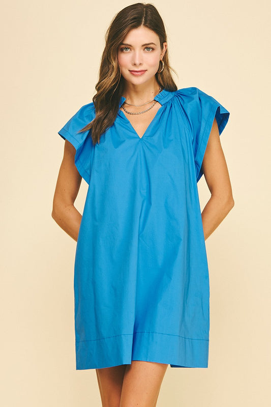 Ruffle Detailed Tunic Mini Dress In Blue