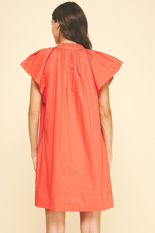 Ruffle Detailed Tunic Mini Dress In Coral