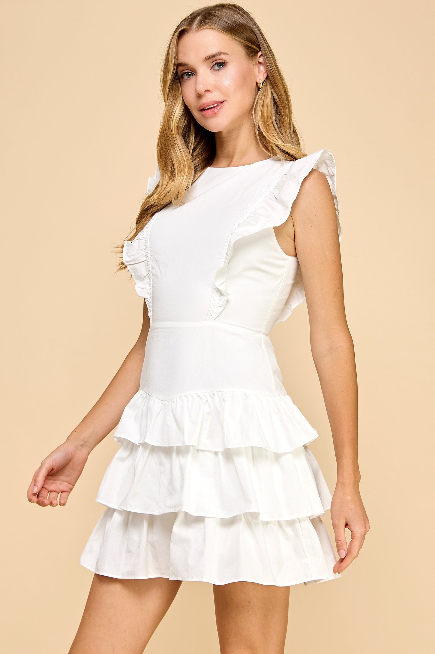 Ruffle Mini Dress In White