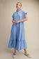 Ruffle Neck Cuffs Sleeve Relaxed Midi Dress