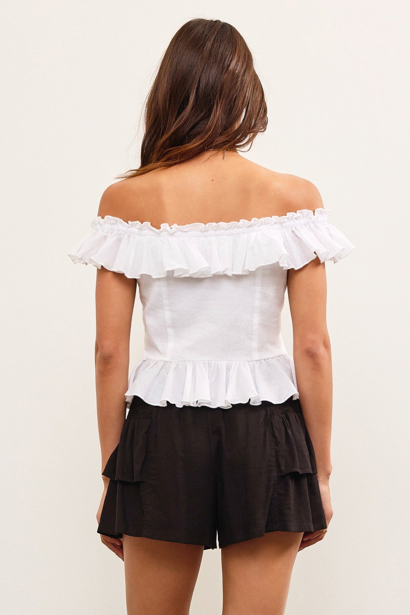 Ruffled Off Shoulder Top In White