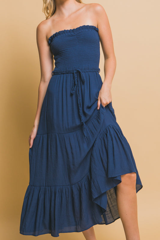 Ryan Strapless Maxi Dress in Navy