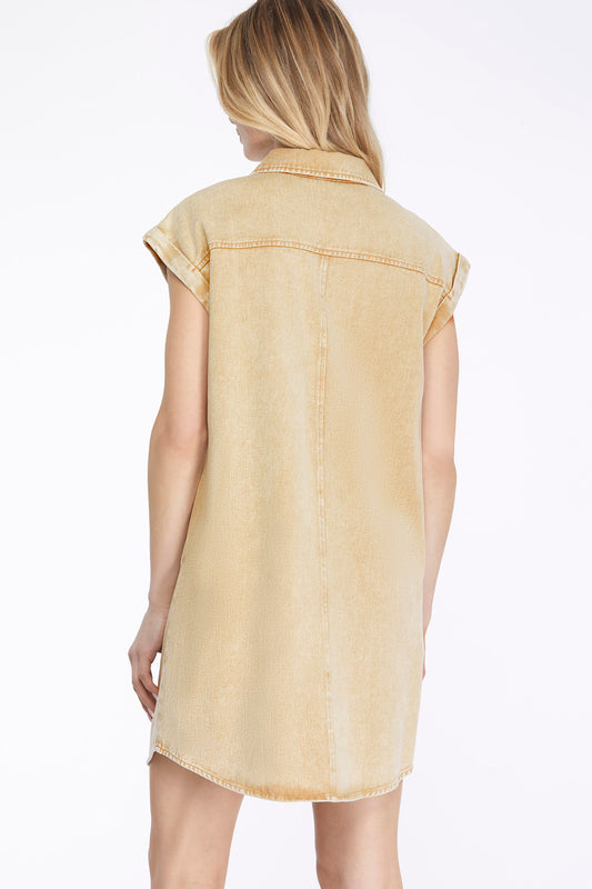 Button Down Washed Shirt Dress In Taupe