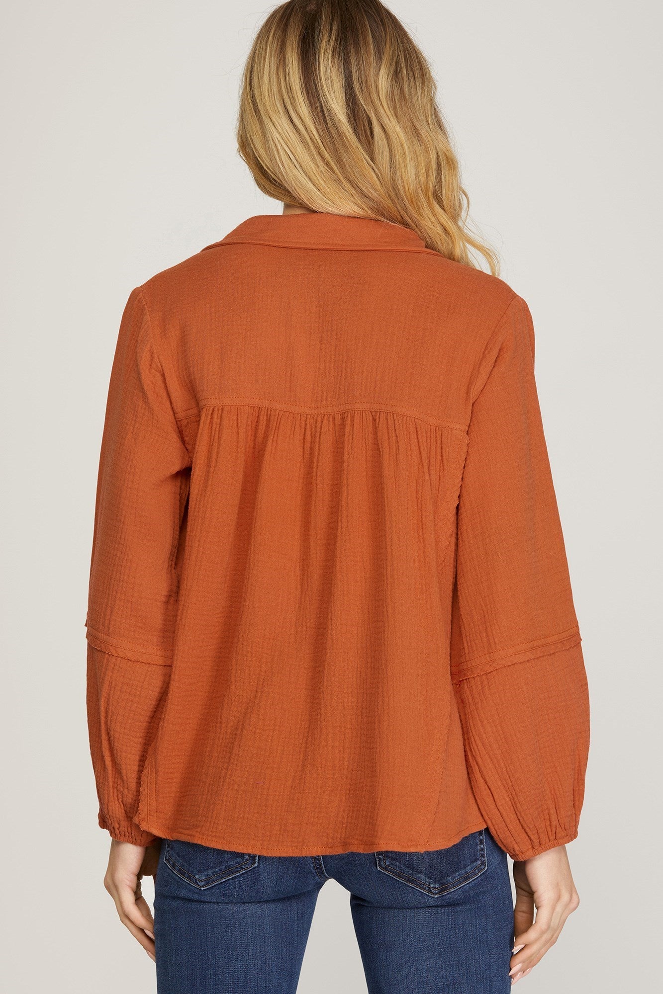 Long Sleeve Gauze Top in Rust