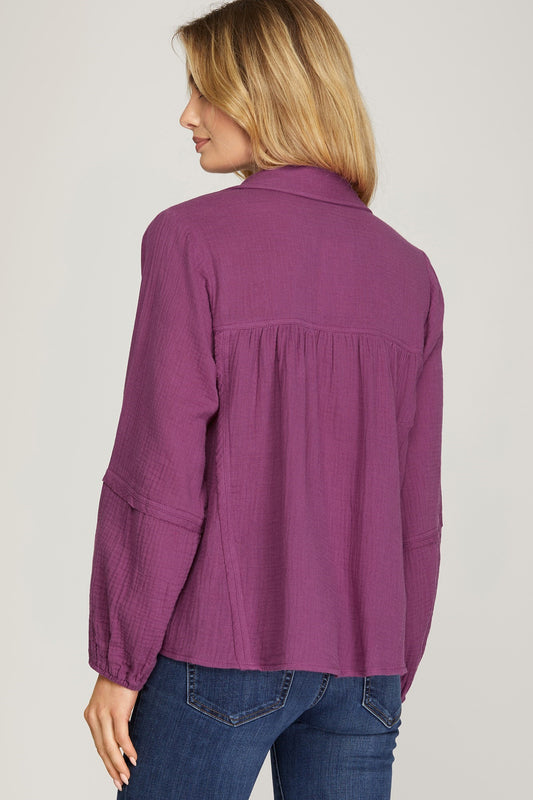 Long Sleeve Gauze Top in Purple