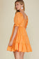 Puff Sleeve Sweetheart Neck Tiered Dress in Orange