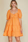 Puff Sleeve Sweetheart Neck Tiered Dress in Orange