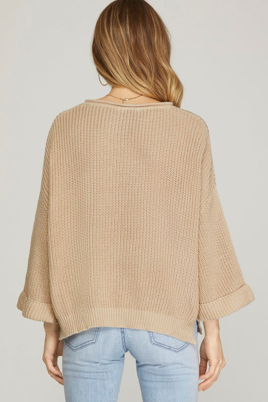 Pull Over V Neck Sweater in Oatmeal