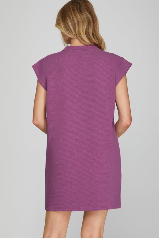 Jacquard Crew Neck Dress in Purple