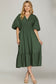 V Neck Puff Sleeve Midi Dress in Deep Green