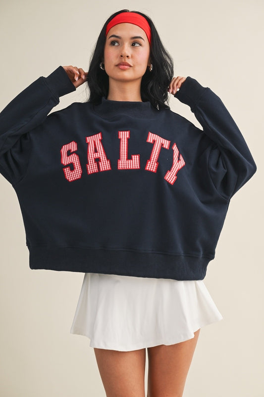 Salty Oversized Mock Neck Sweatshirt In Navy