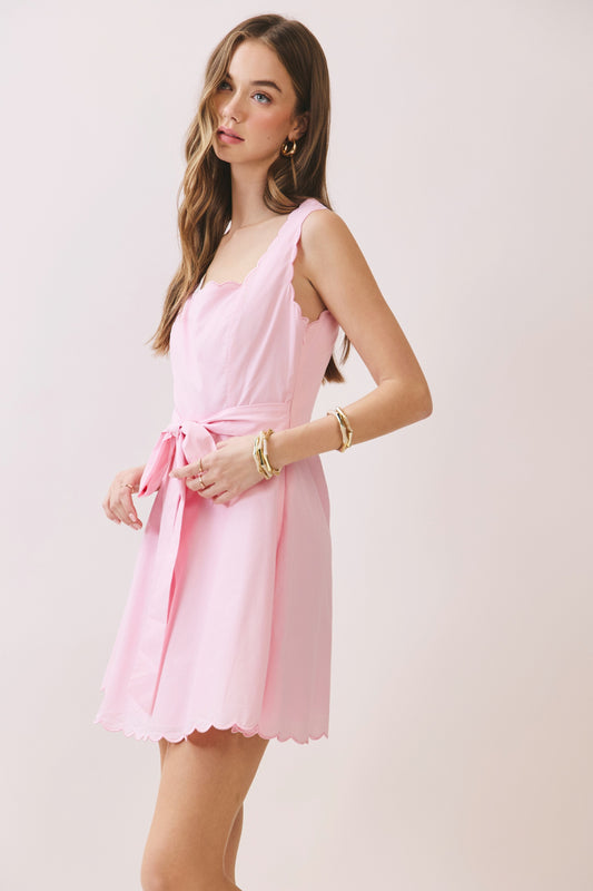 Scallop Detail Mini Dress In Pink